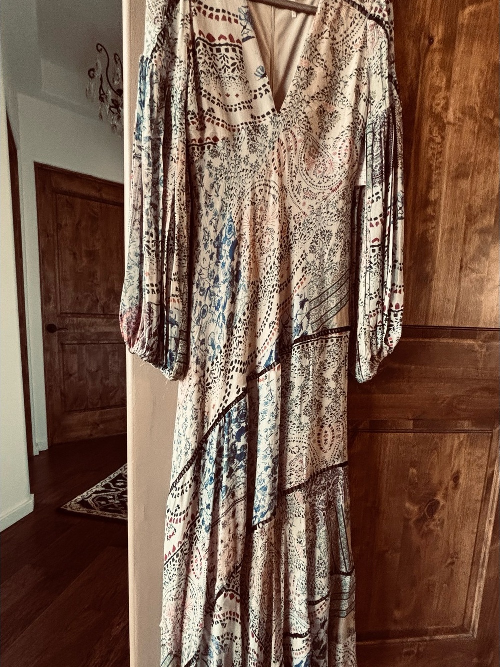 FREE PEOPLE “Moroccan Dreams” Boho Maxi Dress ~ SZ 8 ~ beige/blue/multi ~ NWT! - Picture 10 of 17